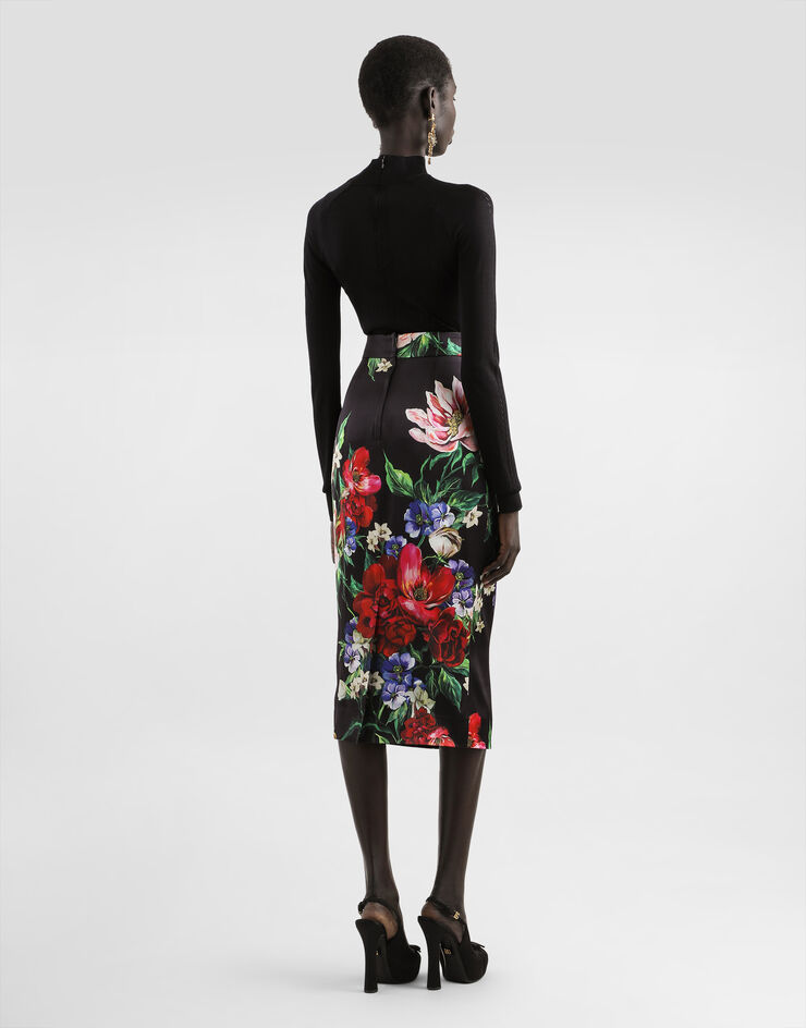 Dolce & Gabbana Floral-print satin calf-length pencil skirt Print F4BCATFSIB5
