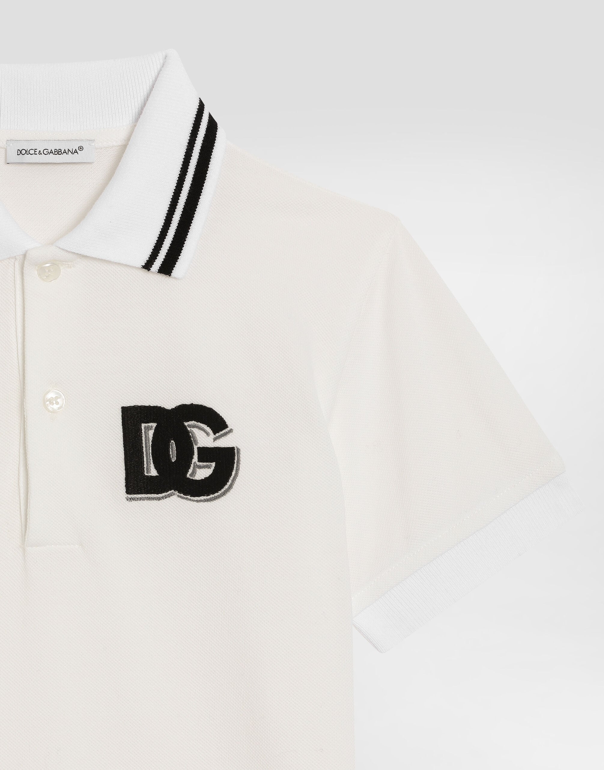 Piqué polo-shirt with DG logo in White for Boys | Dolce&Gabbana® US
