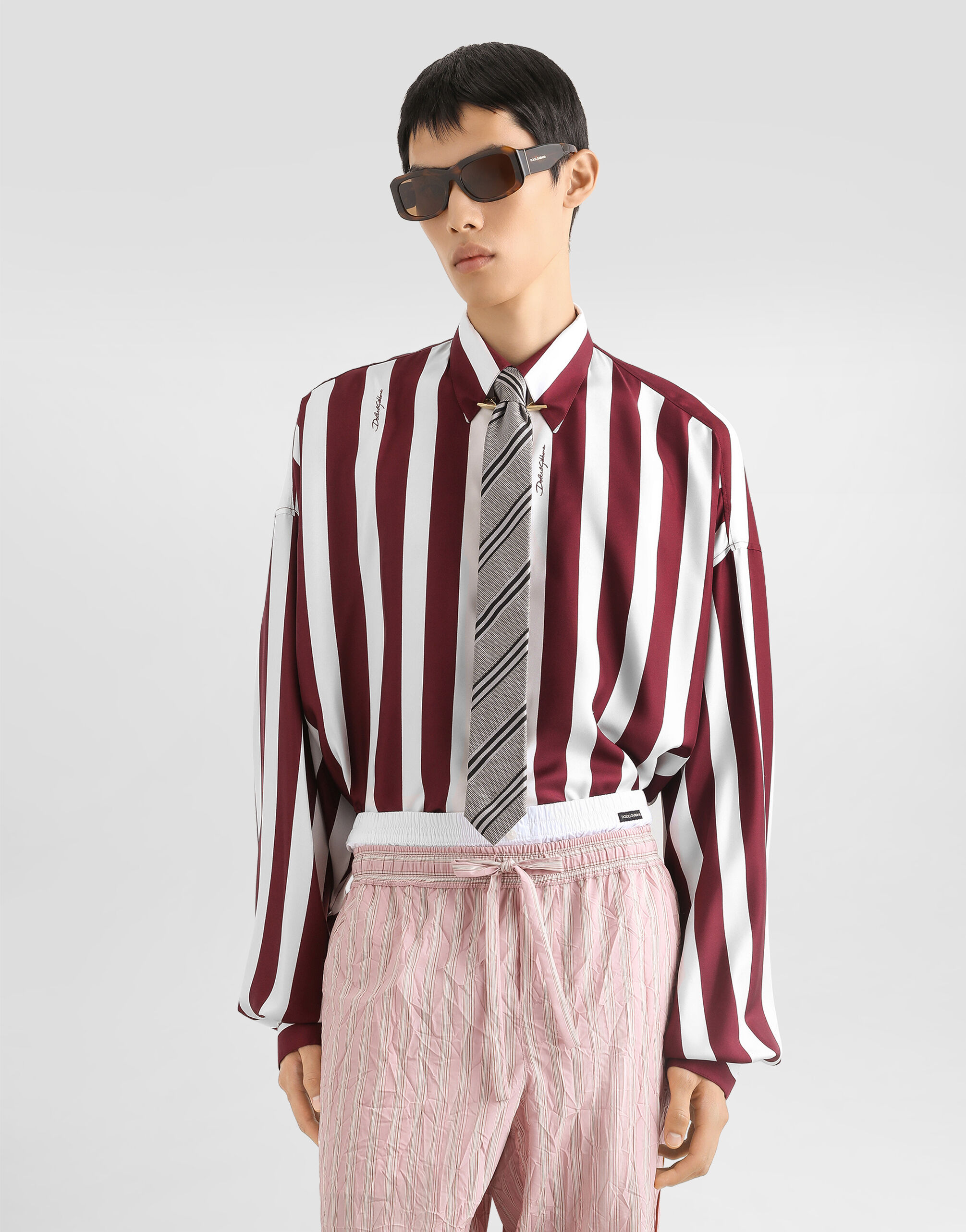 Multicolorのメンズ Striped silk twill shirt | Dolce&Gabbana®