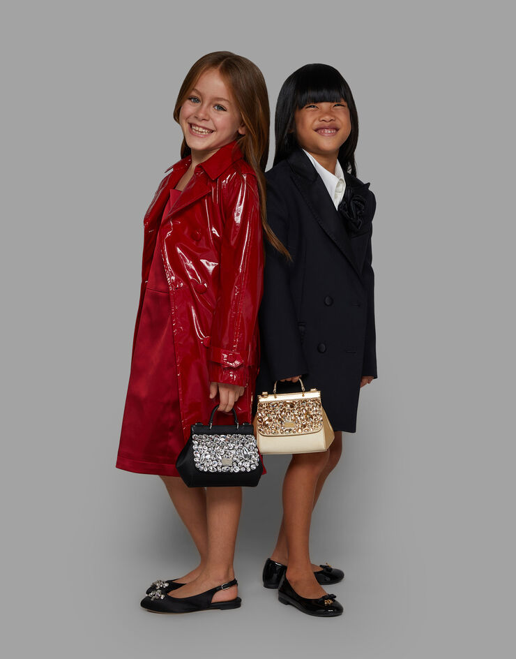 Dolce&Gabbana Zweireihiger Mantel aus Scuba mit Einsätzen aus Duchesse Schwarz L54C45G7K5C