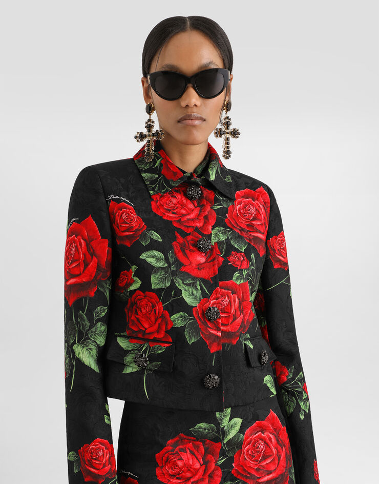 Dolce & Gabbana Rose-print brocade jacket with jewel buttons Dolce & Gabbana Rose-print brocade jacket with jewel buttons Multicolor F27JNZFSTB4