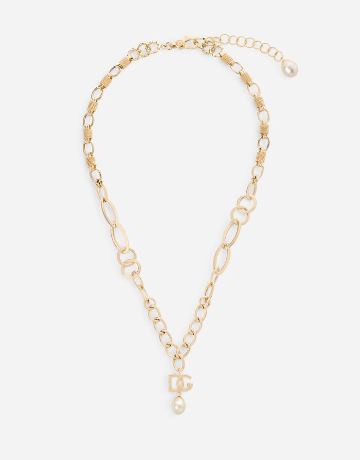 Dolce & Gabbana Ожерелье Logo из желтого золота 18 карат с жемчужиной Желтое Золото WNMY6GWYE01
