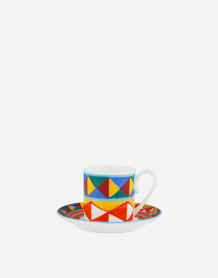 Dolce & Gabbana Tazza Caffè con Piattino in Porcellana Fine Multicolore TC0S01TCA02