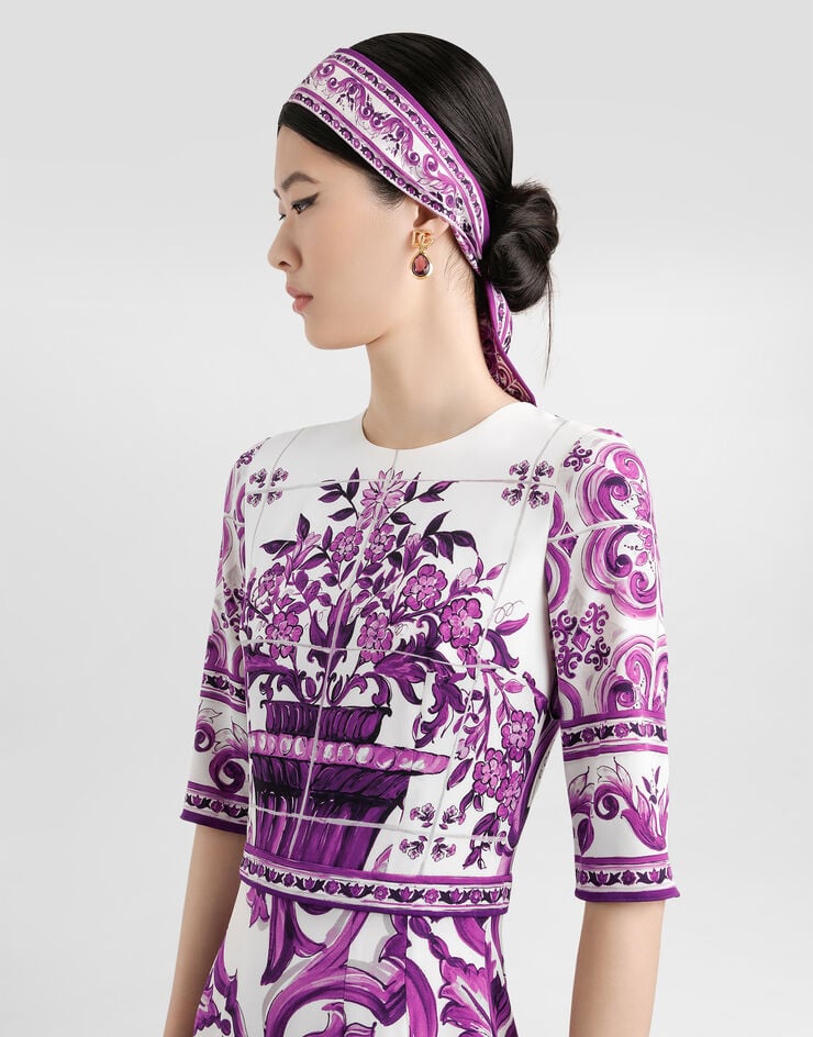 Dolce & Gabbana Majolica-print charmeuse dress Multicolor F6EAJTHPAEL