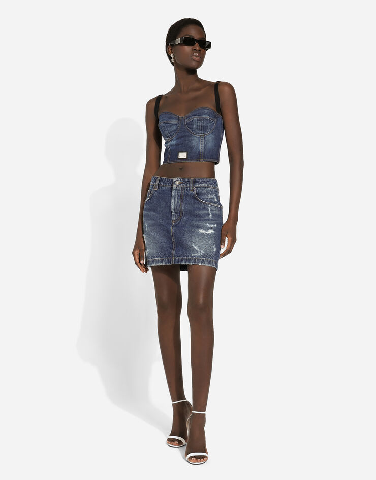 Dolce & Gabbana Denim mini skirt with rips Blu F4CPKDG8KR1