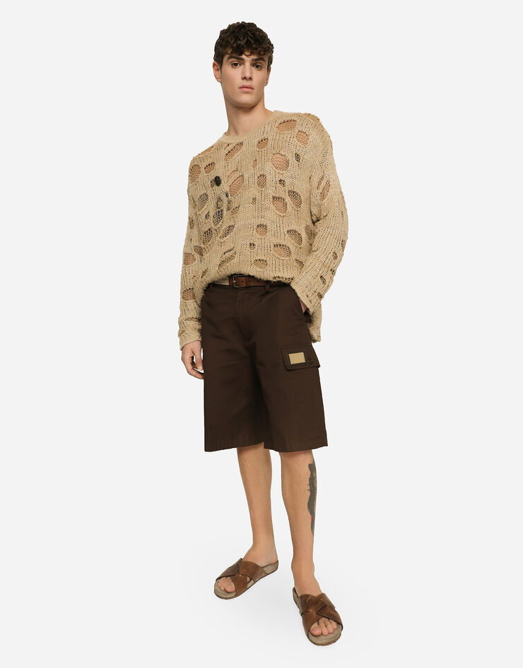 Dolce&Gabbana Cotton gabardine cargo Bermuda shorts with brand plate Brown GV5VATFU6ZF