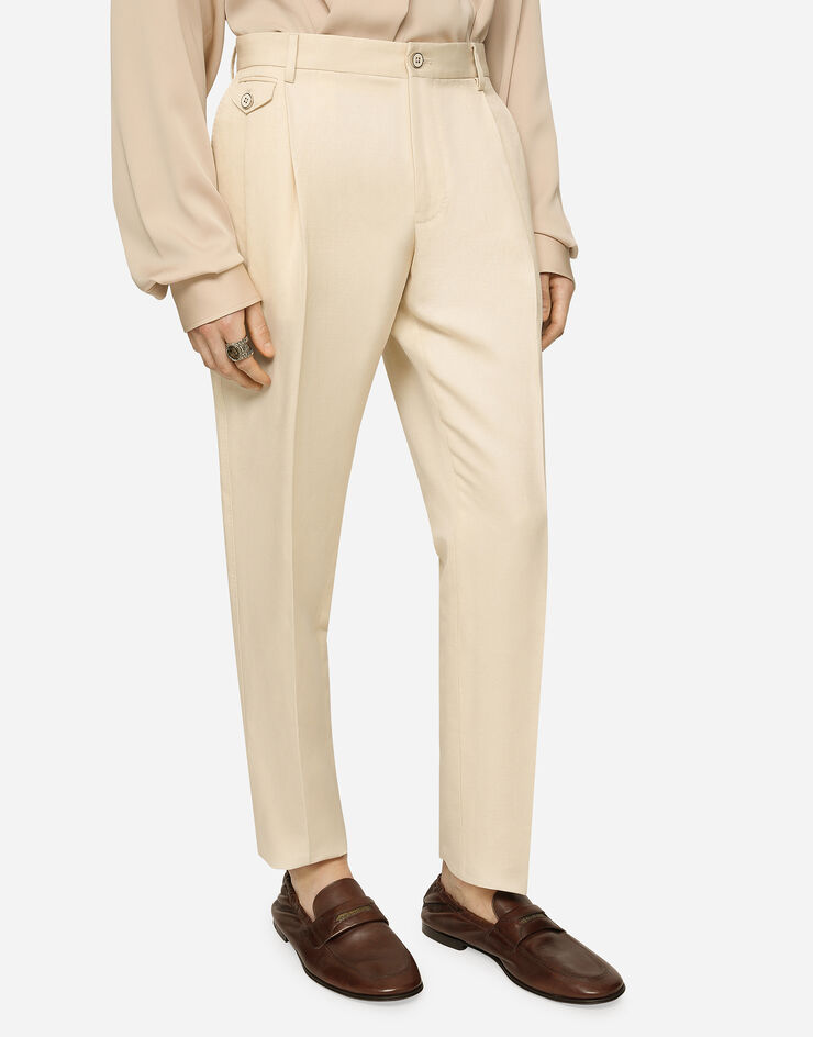 Dolce & Gabbana Pantalon en lin, coton et soie Blanc GY6UETFUMJN