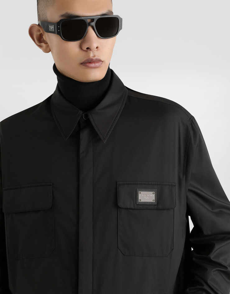 Dolce&Gabbana Hemd aus Nylon mit Logoplakette Schwarz G5KI7TGG731
