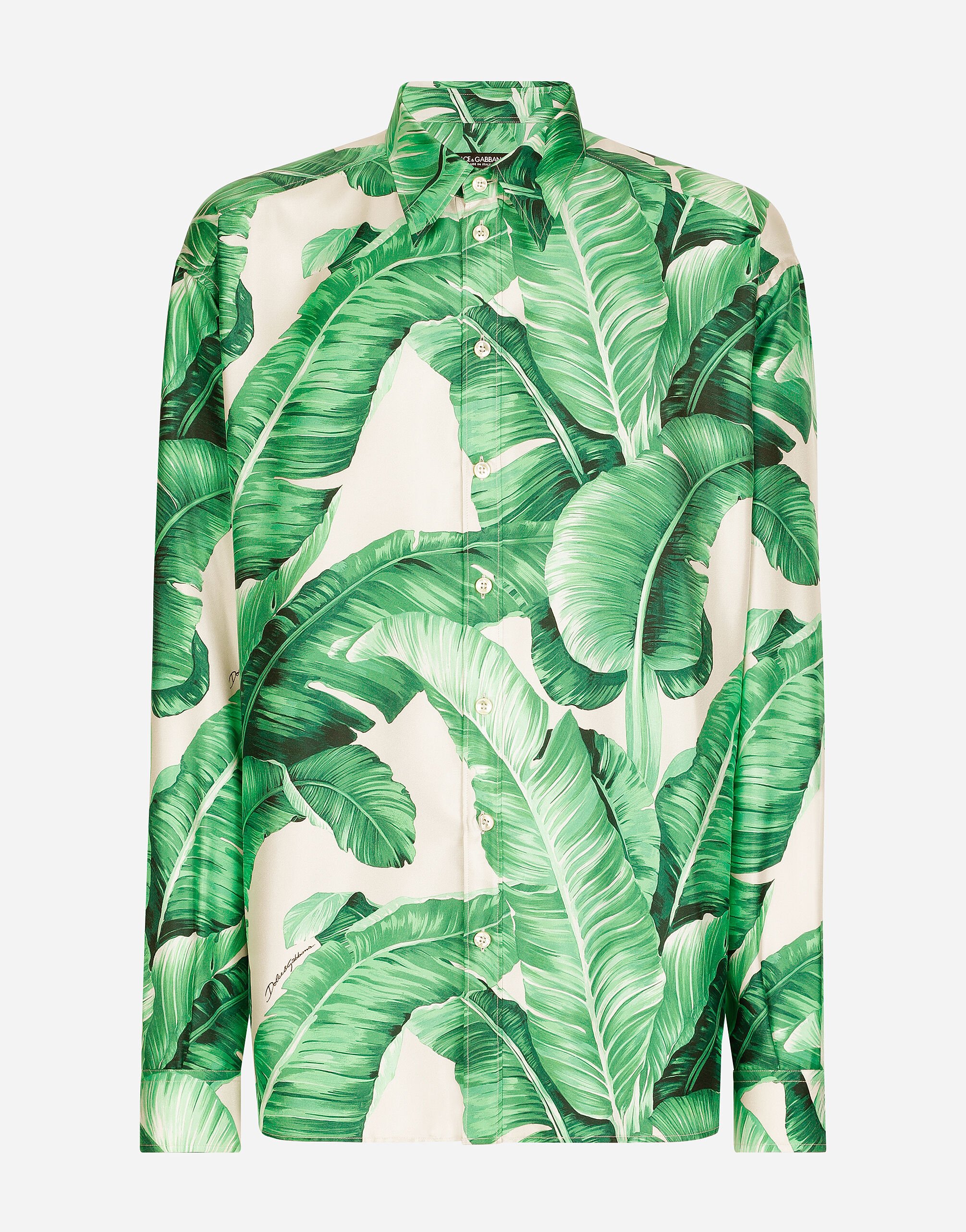 Dolce & Gabbana Oversize silk shirt with banana-tree print Print G5IX8THS5RU