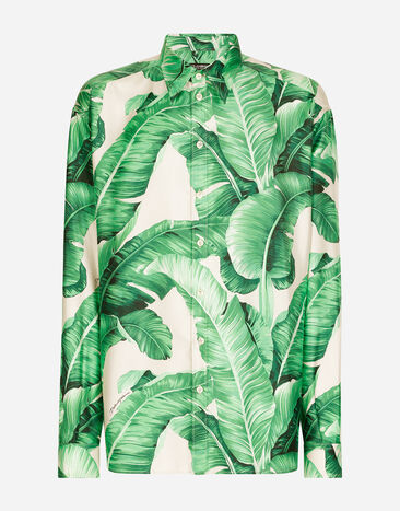 Dolce & Gabbana Oversize silk shirt with banana-tree print Print G5JH9THI1S6