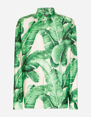 Dolce & Gabbana Oversize silk shirt with banana-tree print White GY6IETGG868