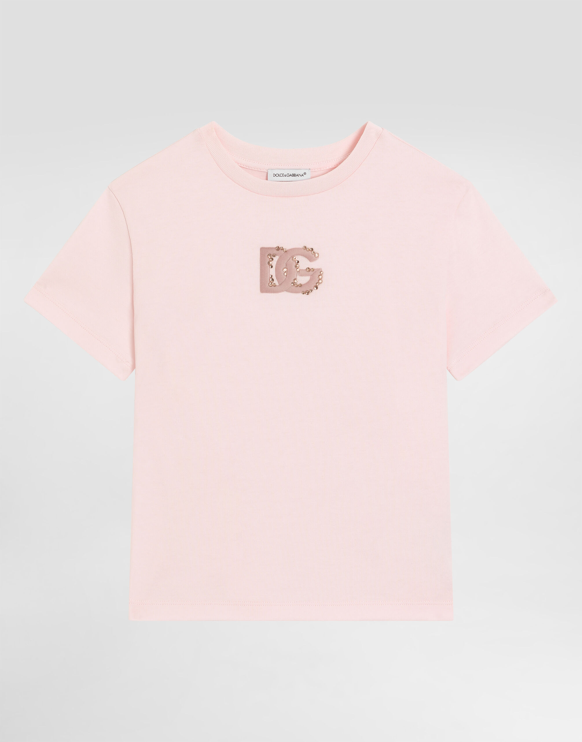 Jersey t-shirt with DG embroidery and rhinestones in Pink for