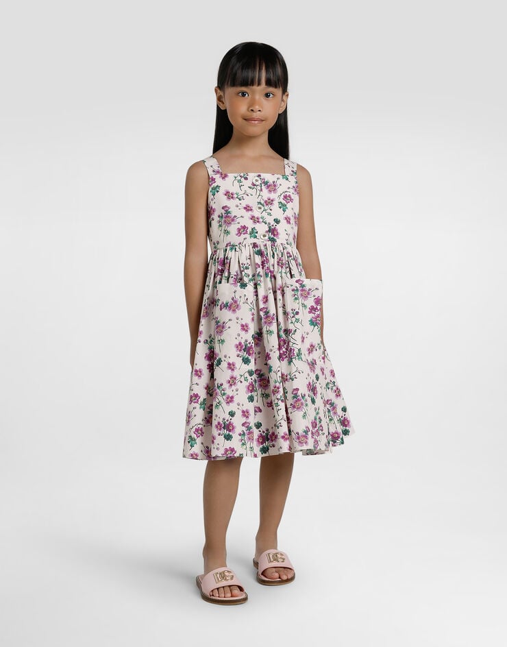 Dolce & Gabbana Violets-print poplin dress Print L54DJ7HS5TX