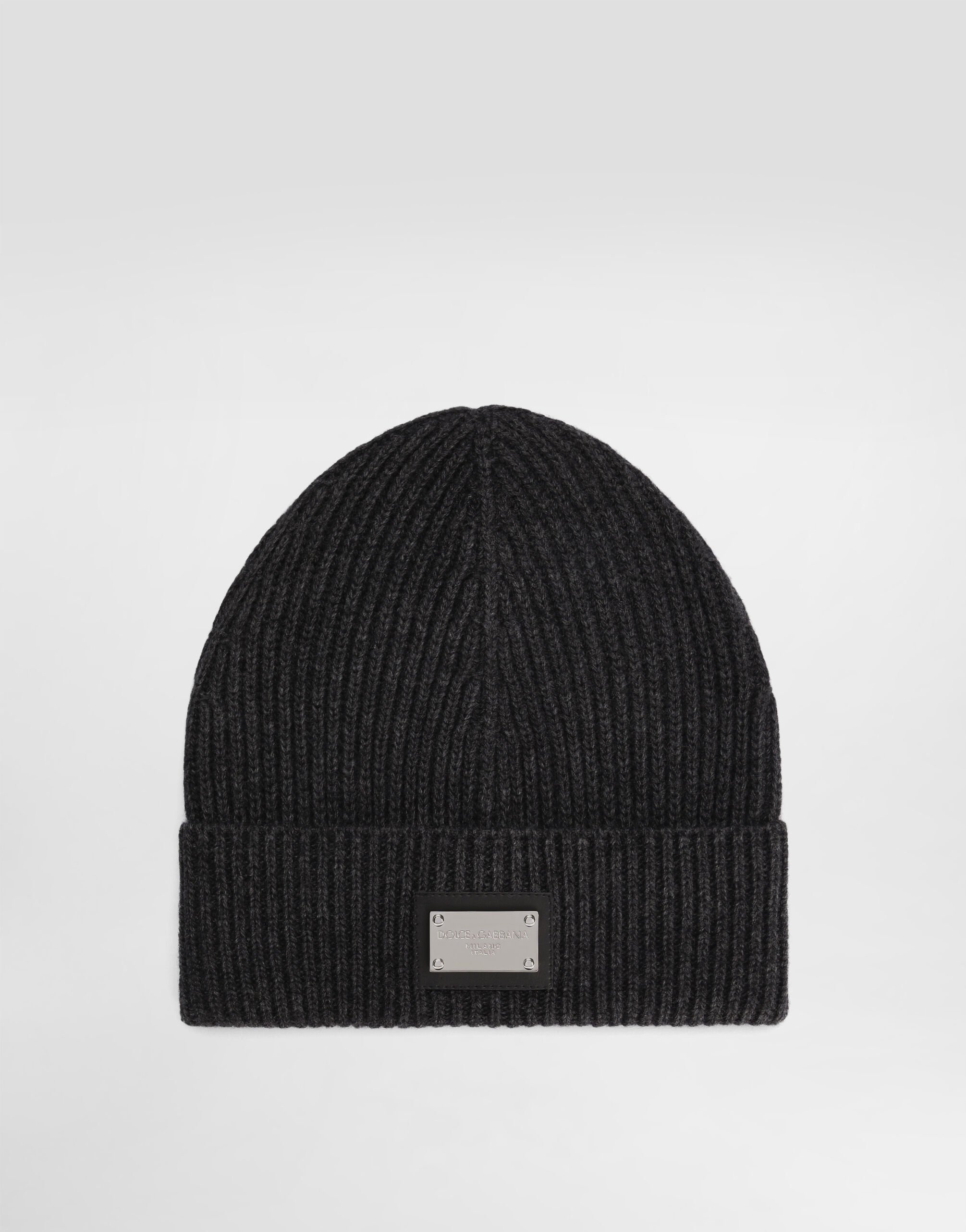 Cashmere and wool hat with branded tag in Grey for Men Dolce Gabbana US