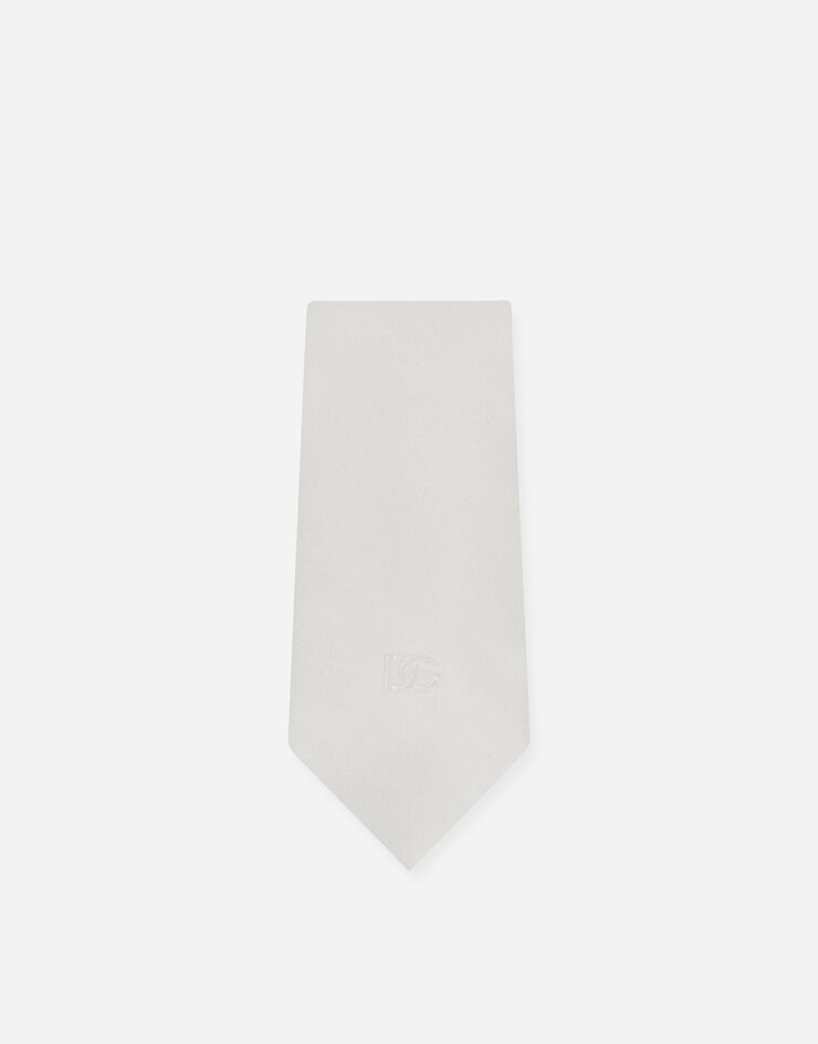 Dolce&Gabbana ربطة عنق حريرية بعرض 6 سم وتطريز شعار DG أبيض GT149EG0UBU