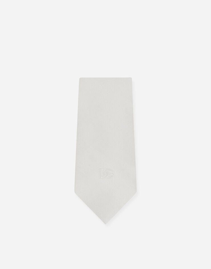 Dolce&Gabbana Corbata con pala de 6 cm de seda con bordado del logotipo DG Blanc GT149EG0UBU