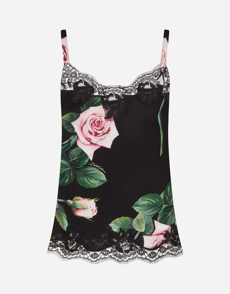Dolce & Gabbana TROPICAL ROSE PRINT LINGERIE TOP IN CHARMEUSE FLORAL PRINT O7A00TFSAZD