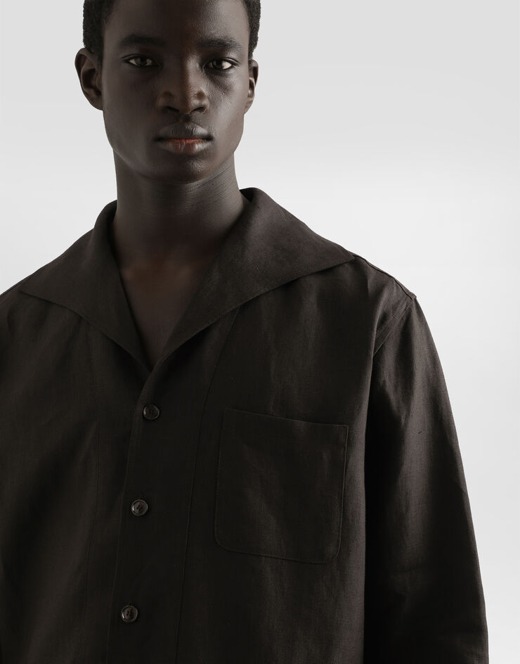 Dolce & Gabbana Three-button long-sleeved linen shirt Brown G5ND3TFU4JB
