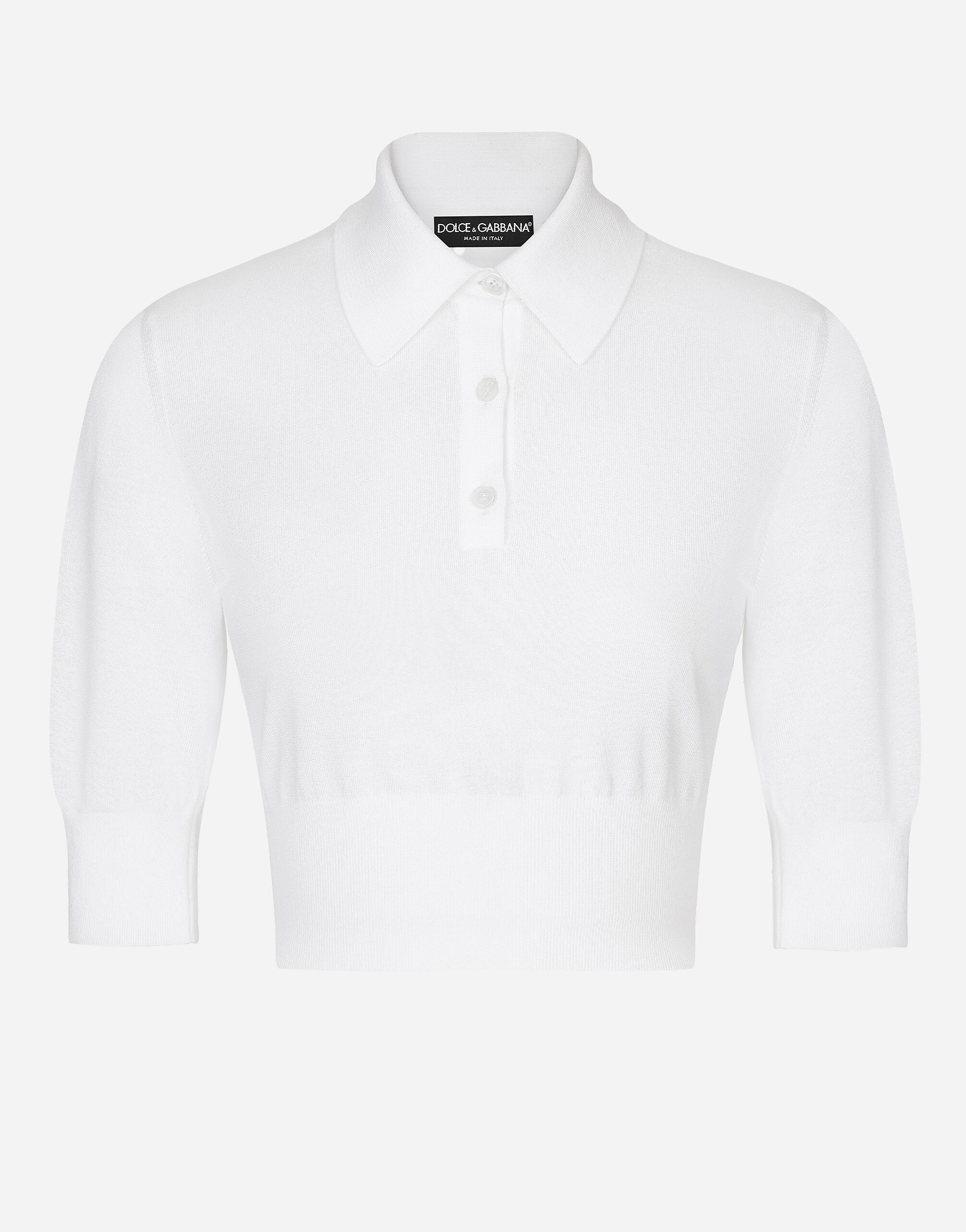 Cotton and silk cropped polo shirt in White for Women Dolce Gabbana
