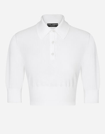 Dolce & Gabbana Crop-Poloshirt aus Baumwolle und Seide Drucken F8U74TII7EP