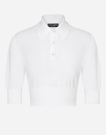 Dolce & Gabbana Crop-Poloshirt aus Baumwolle und Seide Weiss FXZ05TJFMEB
