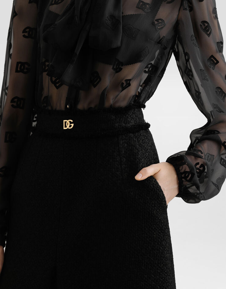 Dolce & Gabbana Falda midi de tweed raschel con abertura central y logotipo DG Negro F4C2DTGDCLW
