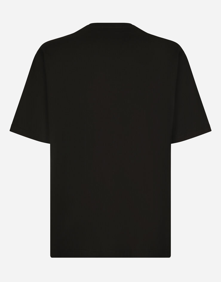 Dolce & Gabbana Cotton T-shirt with rhinestone-detailed DG patch Black G8PN9ZG7K1P