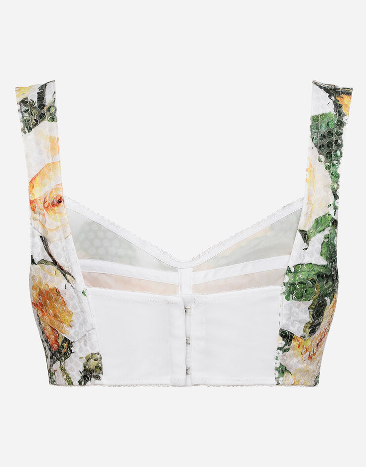 Dolce & Gabbana Sequined corset top with yellow rose print Отпечатки F7Y28TISMF0