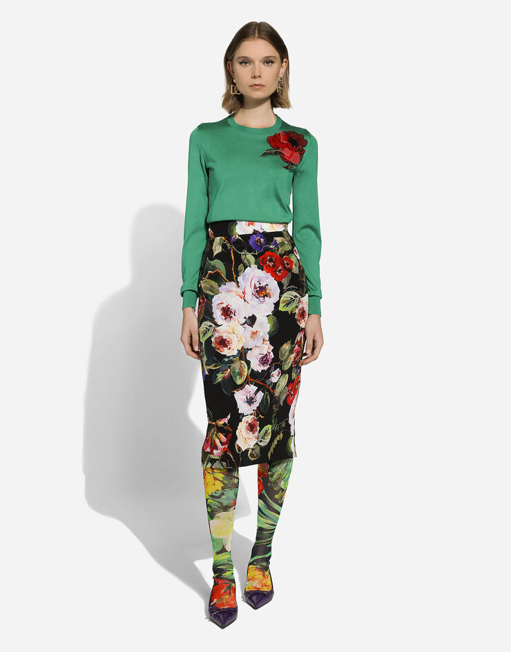 Dolce & Gabbana Джемпер из шелка с цветочной аппликацией зеленый FXX12ZJBSHX
