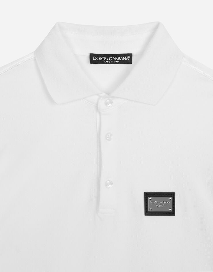 Dolce & Gabbana Polo en piqué de coton avec plaquette à logo Blanc G8PL4TG7F2H