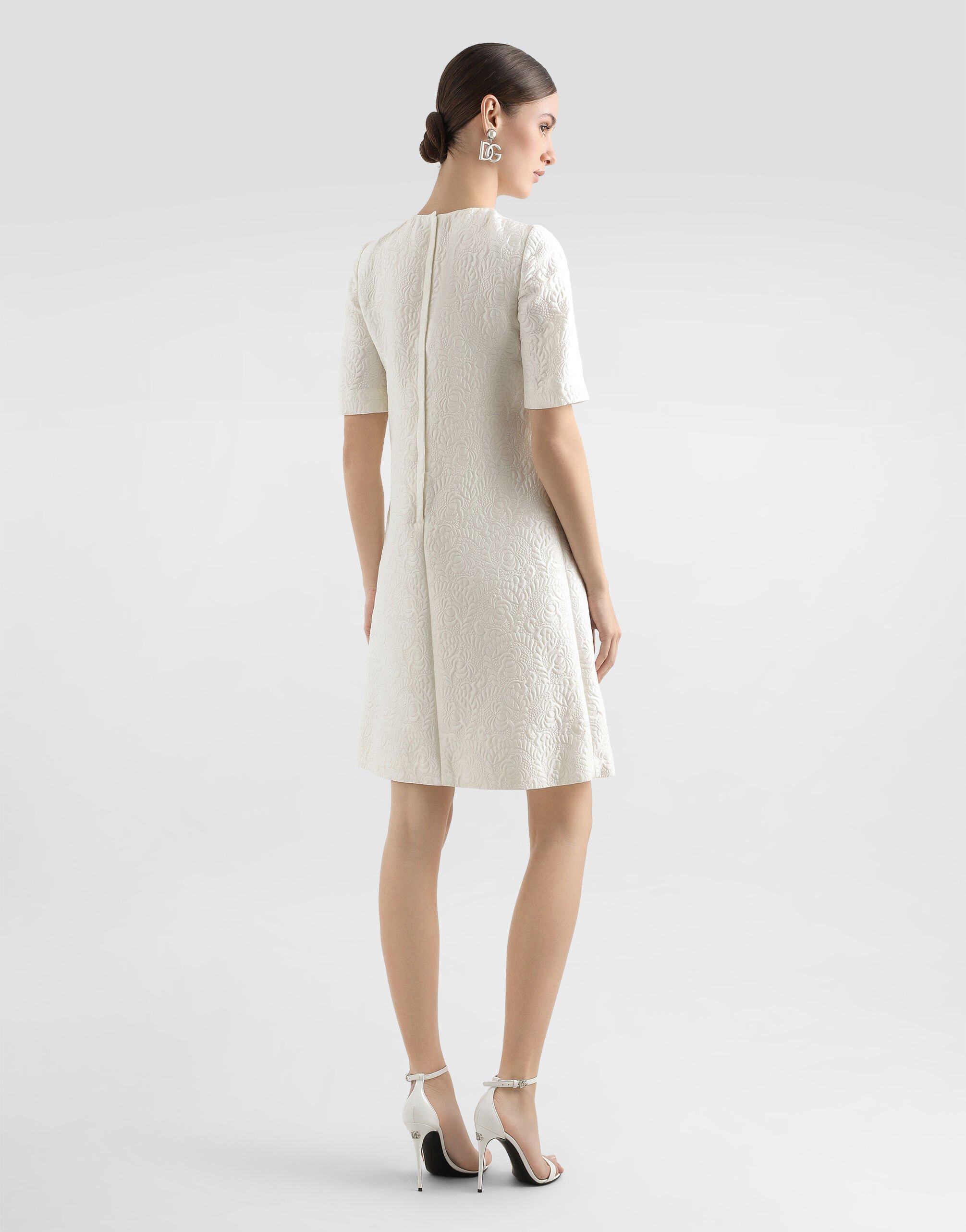 Floral jacquard midi dress in White for Women Floral jacquard midi dress in White for Women