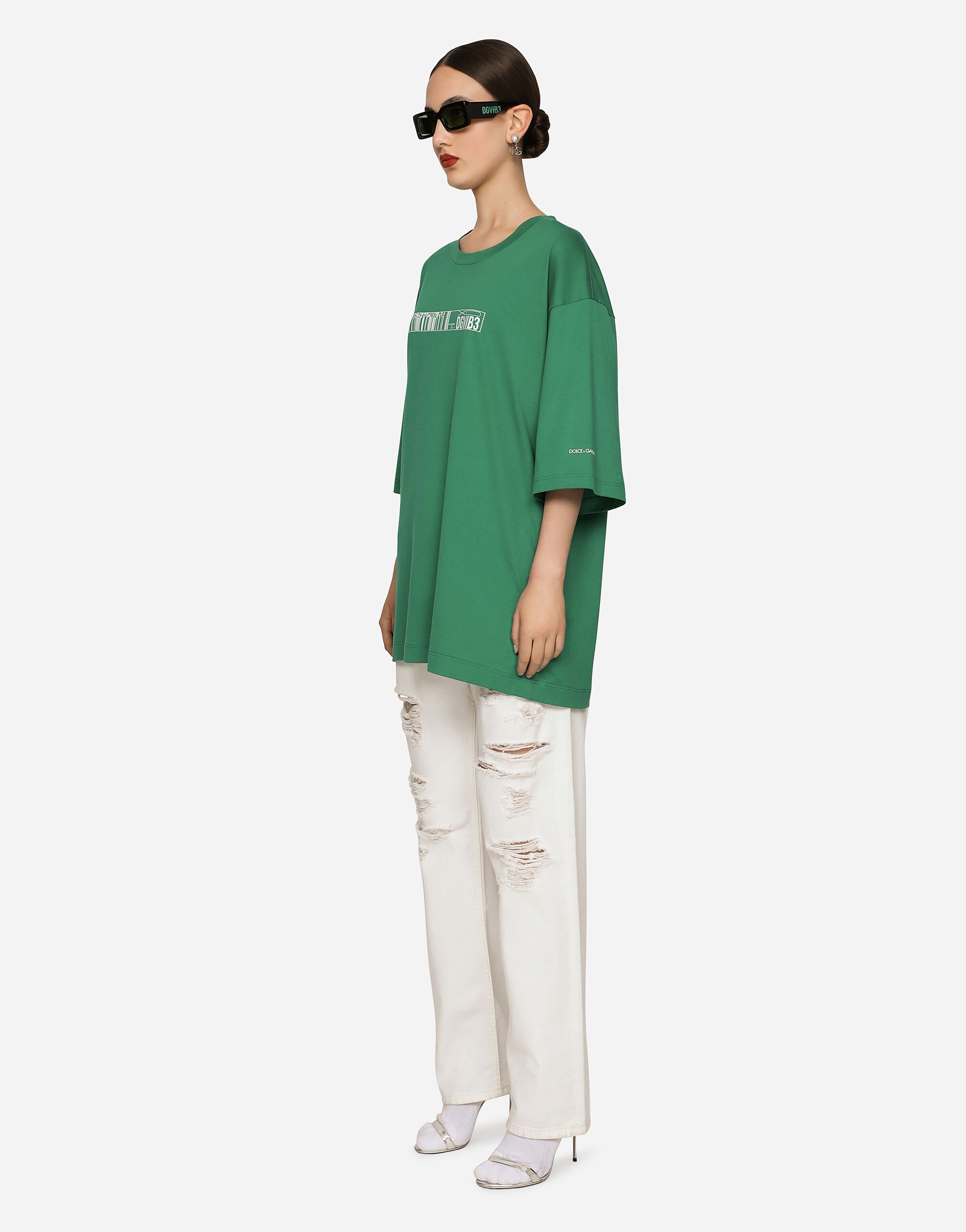 Dolce & Gabbana Cotton jersey T-shirt with DGVIB3 print Green F9R71TG7K3E
