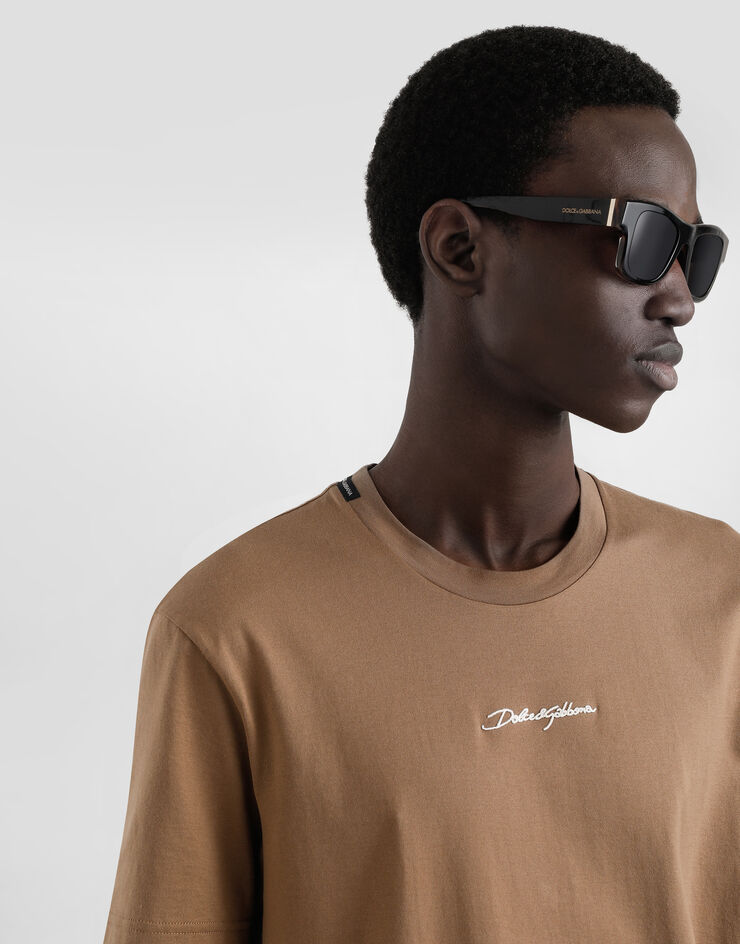 Dolce & Gabbana cotton t-shirt with embroidery patch Brown G8RN8ZG7NUB