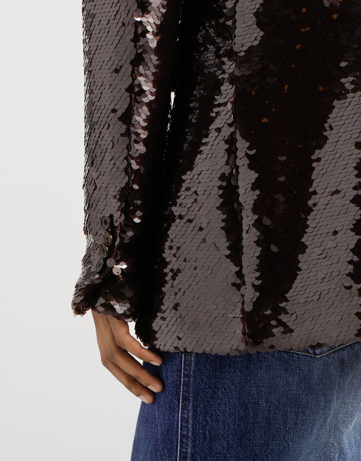 Dolce & Gabbana Single-breasted sequin jacket Brown G2VT4TFLSF0