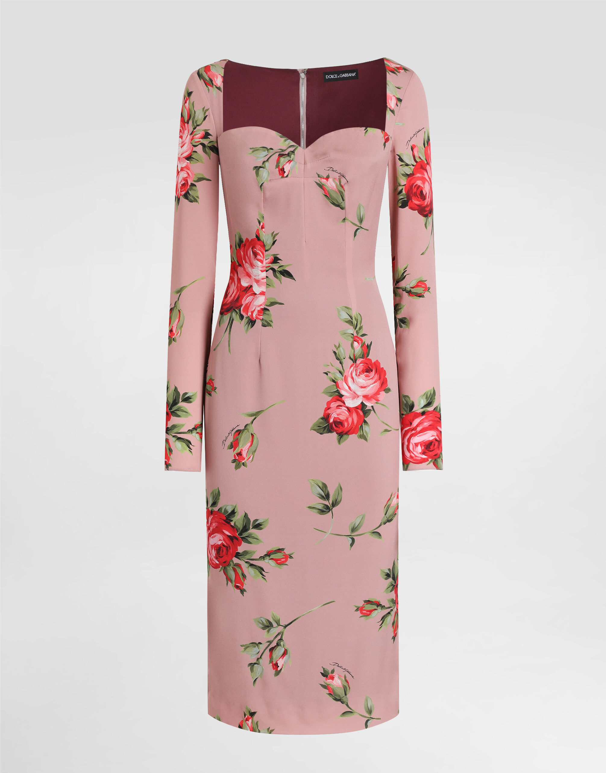 Dolce & Gabbana 花柄長袖ドレス マルチカラーのウィメンズ ローズ ブーケ プリント シース ドレス