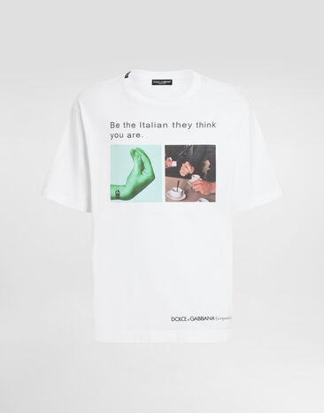 Dolce & Gabbana Cotton T-shirt with hand and coffee print White G8PN9TG7O4Z