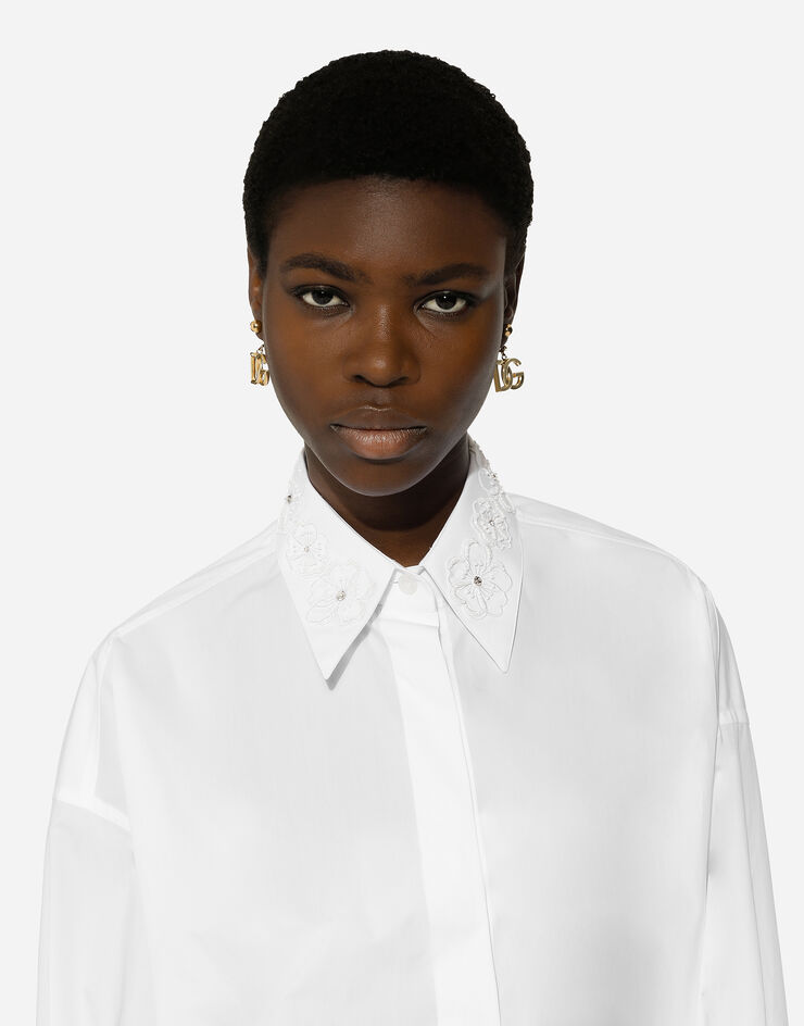 Dolce & Gabbana Camicia maniche lunghe in cotone con colletto ricamato Bianco F5N86ZFU5GK