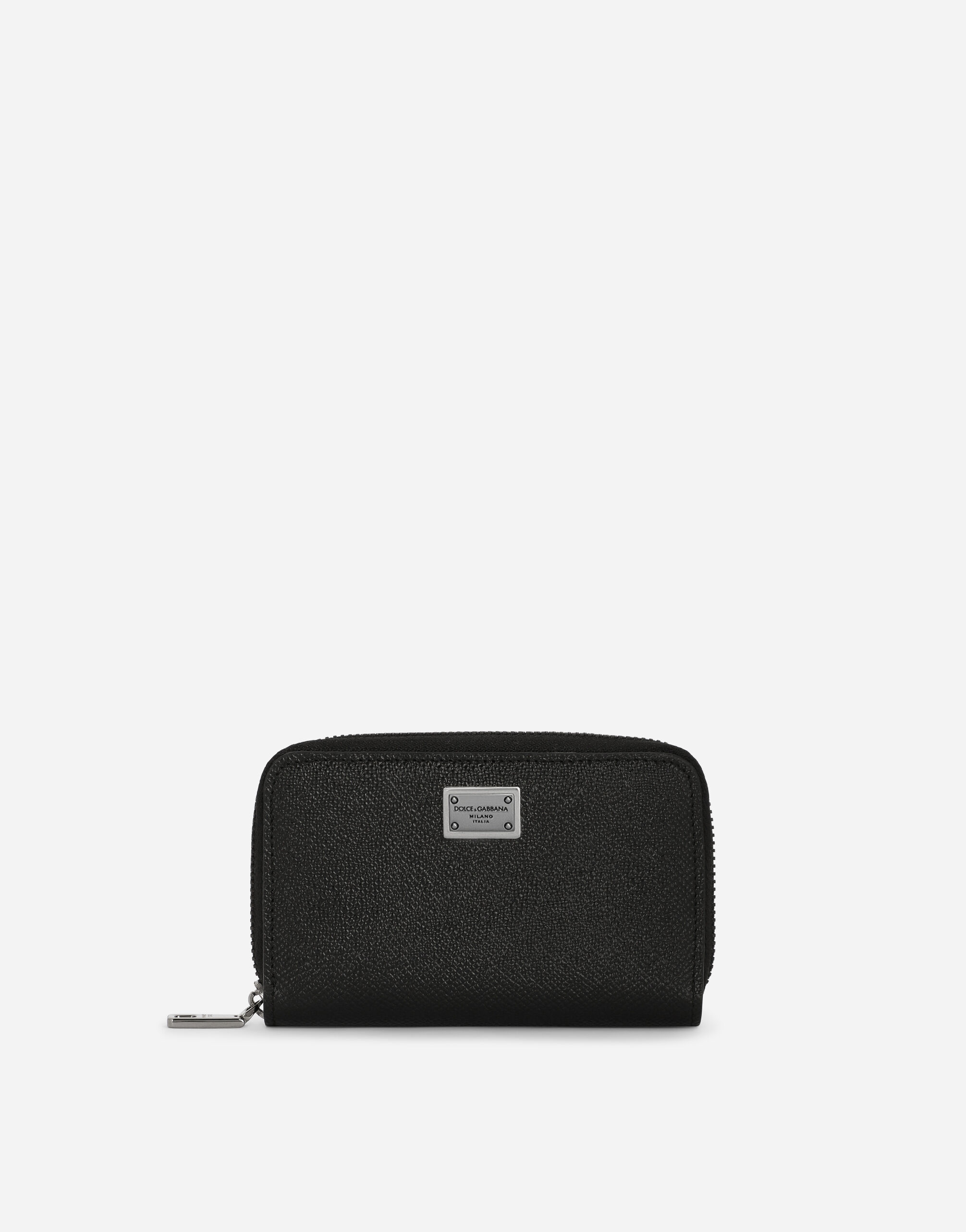 Cartera pequena en piel de becerro con cierre perimetral de cremallera y placa con logotipo en Negro de Hombre Dolce Gabbana