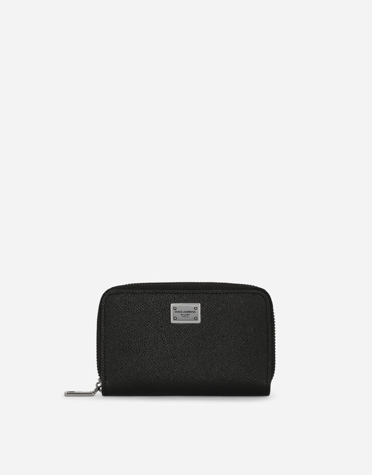 Dolce & Gabbana Portafoglio zip around piccolo in pelle di vitello con targhetta logata Nero BP2522AG219