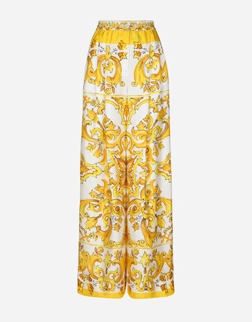 Dolce & Gabbana سروال من تويل حريري بطبعة ماجوليكا وخصر مرن مطبعة FTC63THI1BE