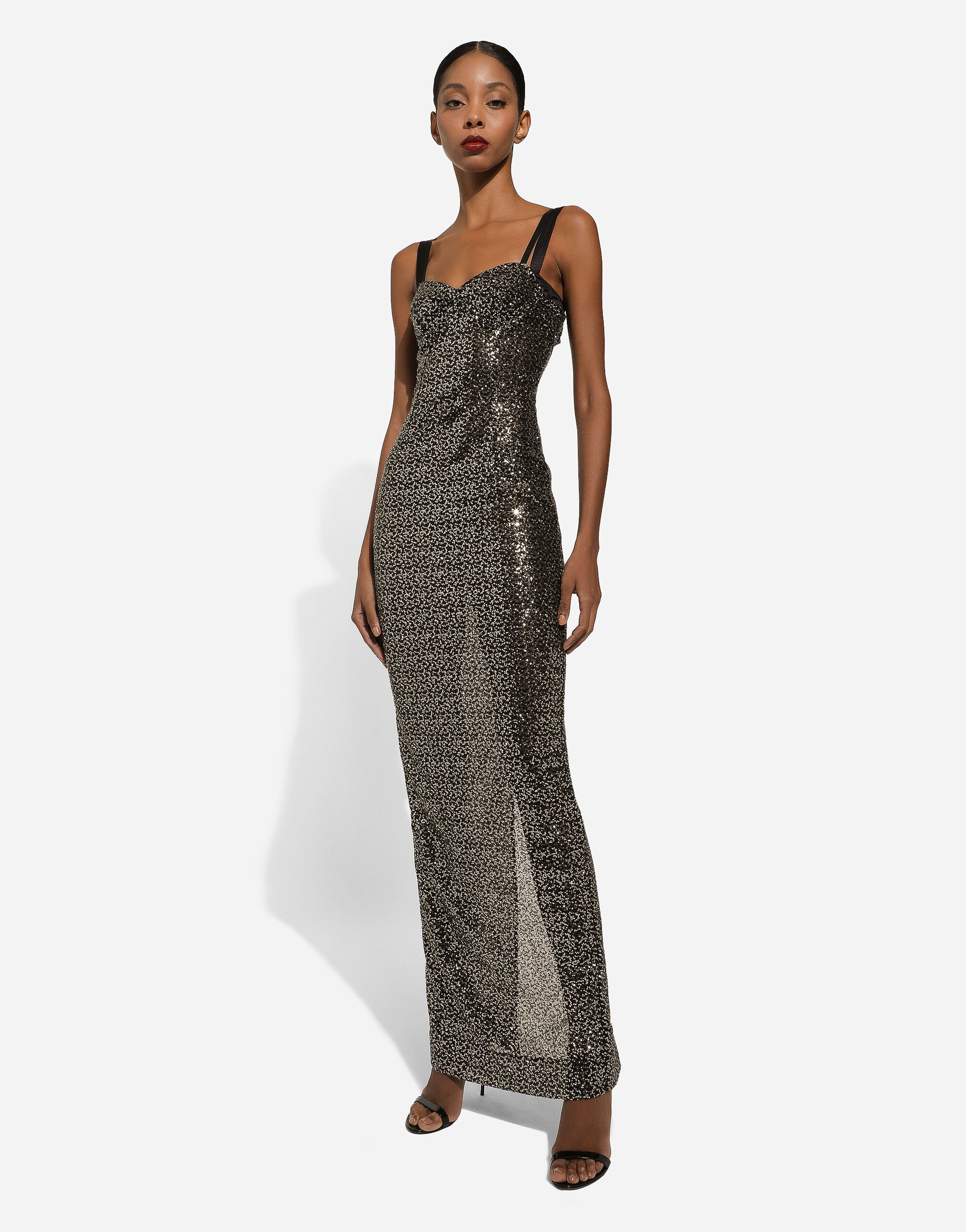 Long sequined corset dress in Black for Dolce Gabbana US