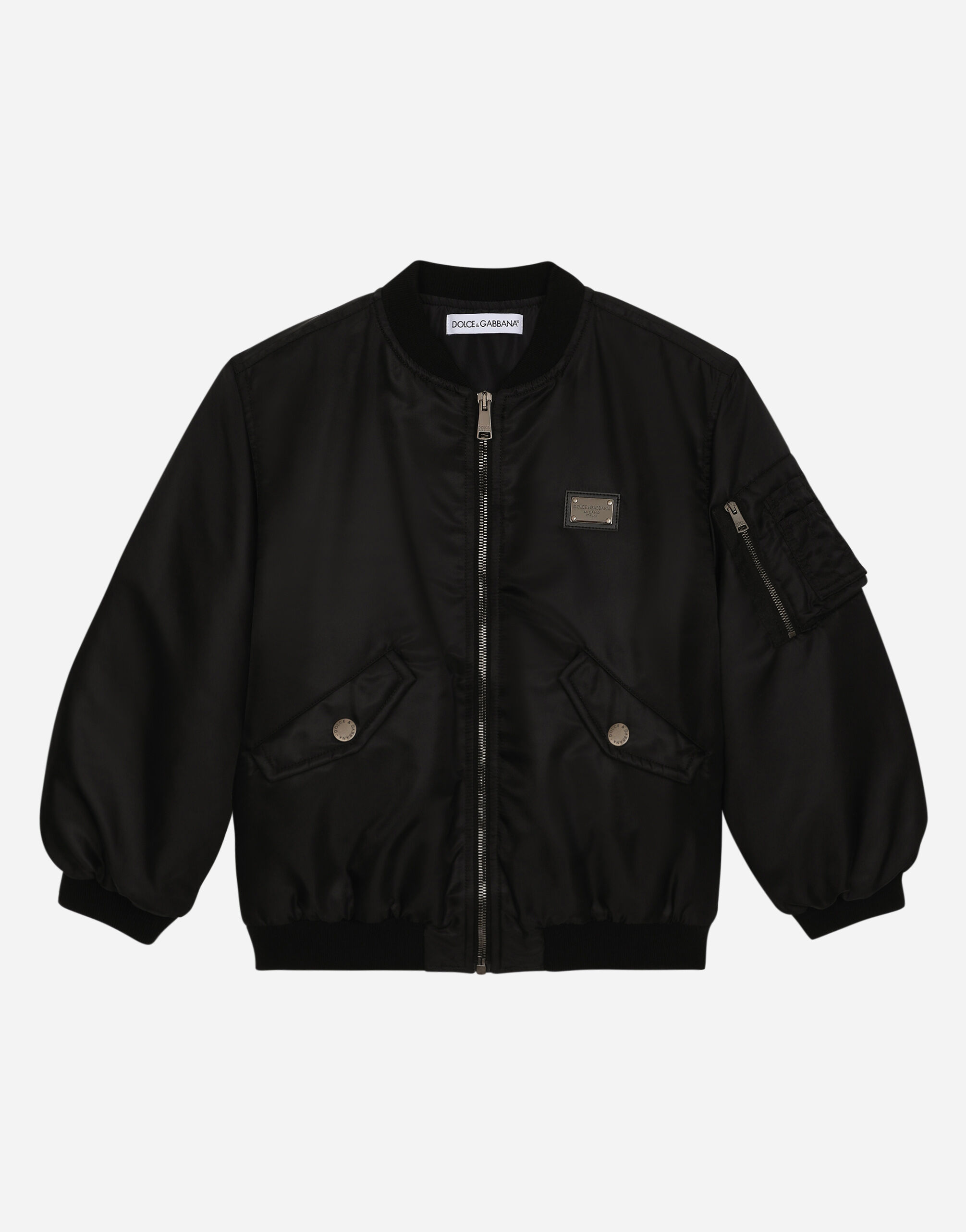 DolceGabbanaSpa Twill bomber jacket with logo tag Black L4JB6FG7KZ9