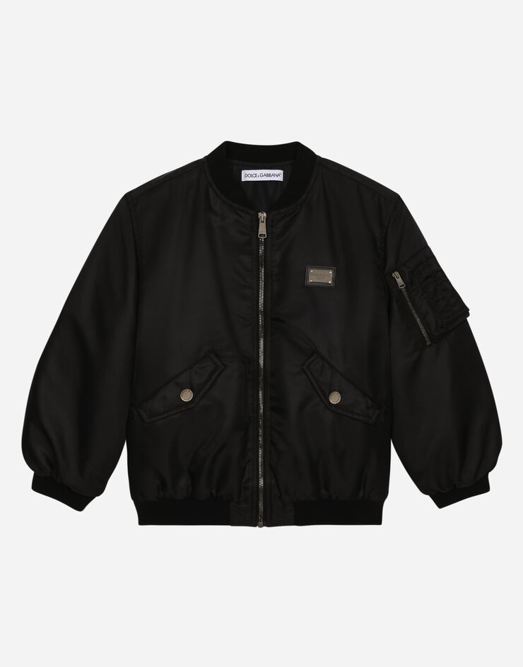 DolceGabbanaSpa Bomber in twill con placca logata Black L4JB5TG7KZ7