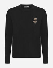 Dolce & Gabbana Round-neck wool sweater with embroidery Black GXN41TJEMI9