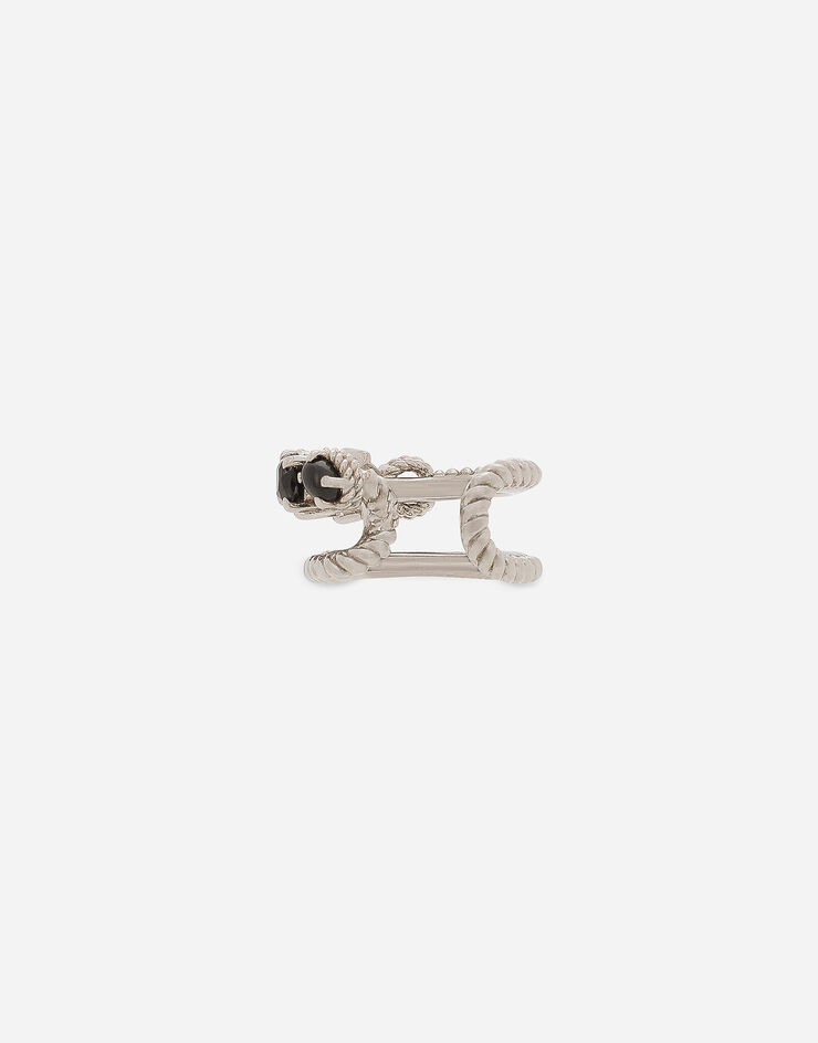 Dolce & Gabbana Orecchino singolo con doppio earcuff in oro bianco 18k con topazi incolori e spinelli neri White WSQA7GWTSQS
