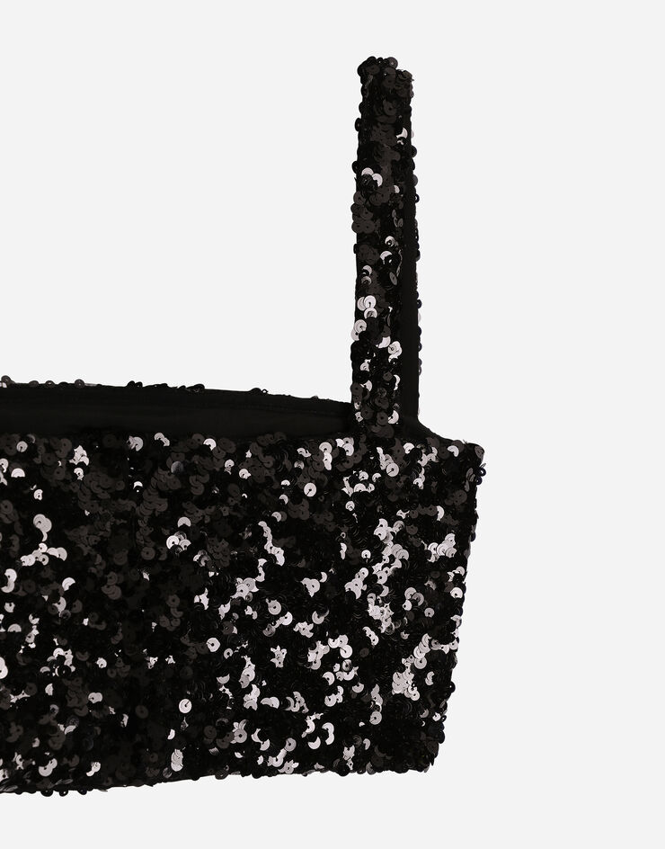 Dolce & Gabbana Top corto con spalline in paillettes Nero F79AATHLMZM