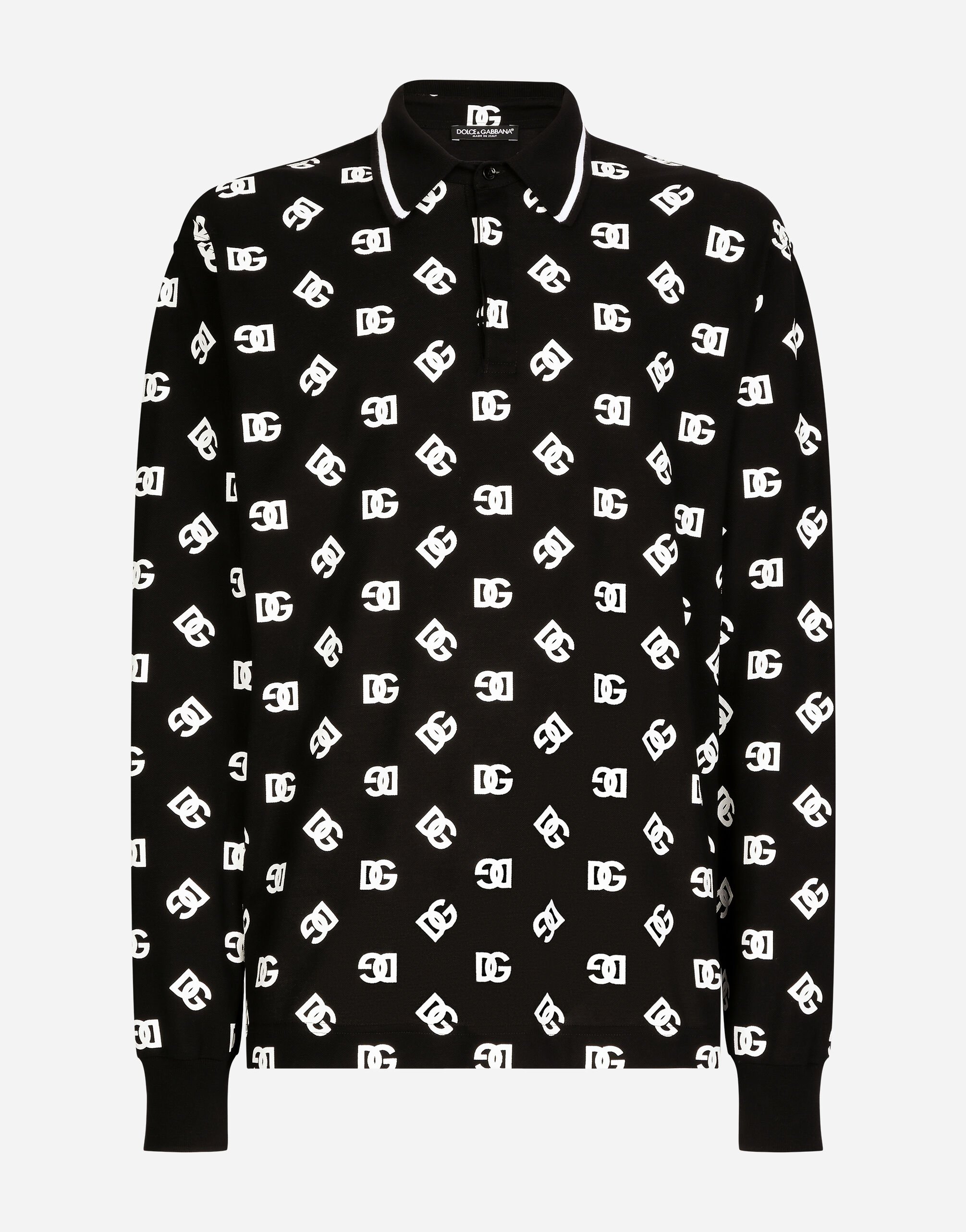 Dolce & Gabbana Long-sleeved cotton polo-shirt with DG Monogram Black G8PN9TG7K1V