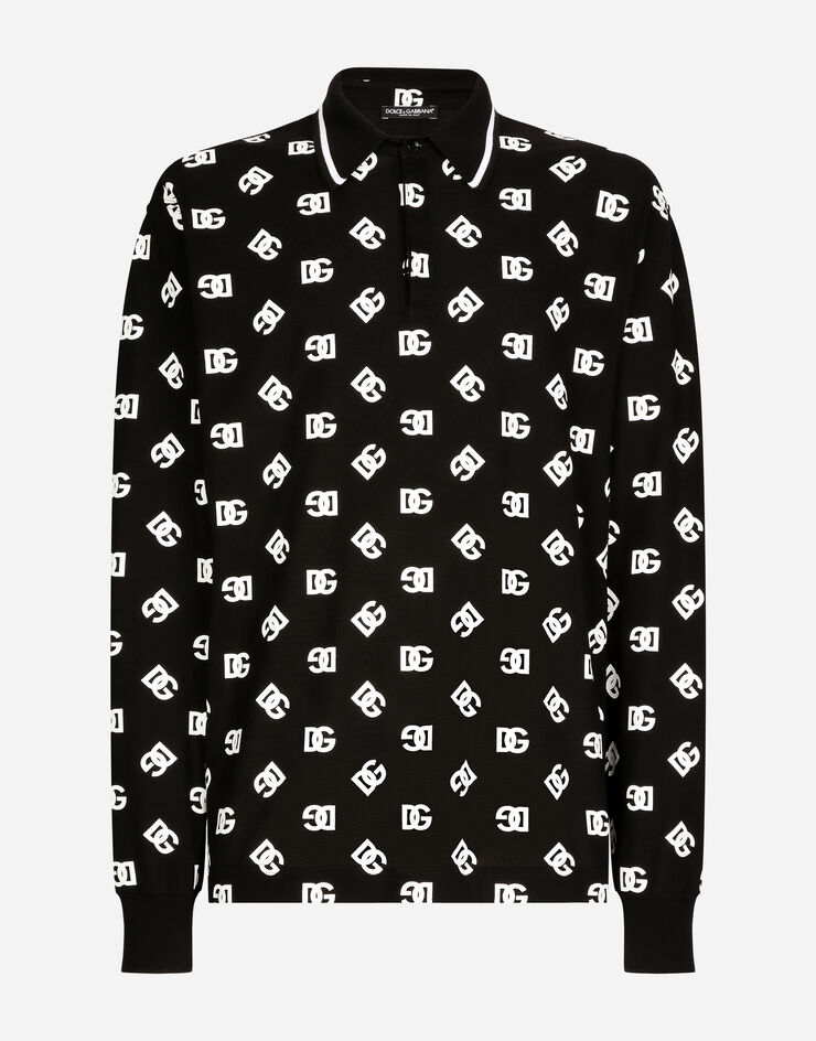Dolce & Gabbana Langarm-Poloshirt aus Baumwolle DG Monogram Schwarz G8RL5TG7L5D