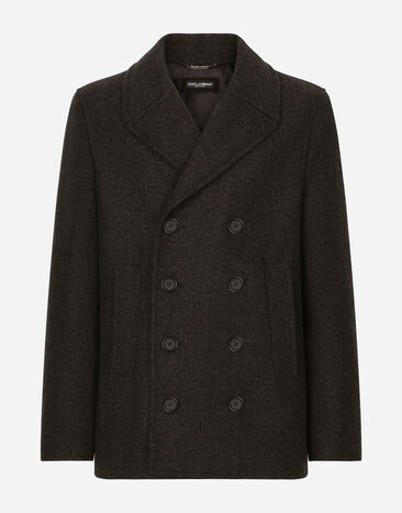 Dolce & Gabbana Double-breasted wool pea coat with branded tag Black G9PB9LFUL89
