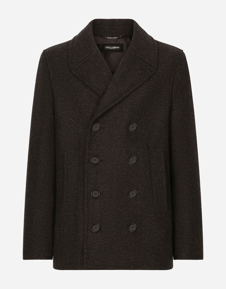 Dolce&Gabbana Двубортное пальто-бушлат из шерсти с фирменной пластинкой серый G036DTHUMQQ